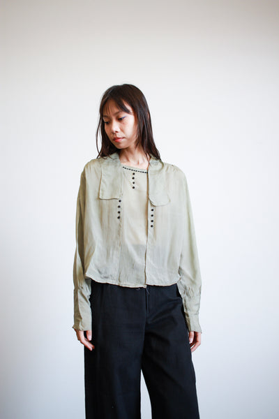 1920s Sage Silk Chiffon Blouse