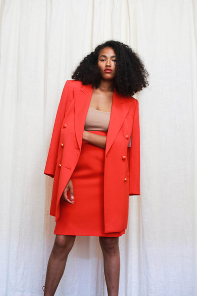 1980s Red ESCADA Wool Skirt Suit