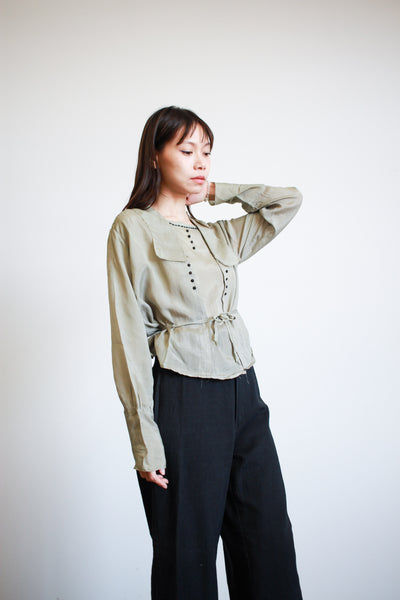 1920s Sage Silk Chiffon Blouse