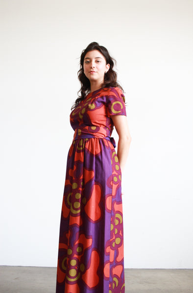 1970s Passionfruit Print Cotton Maxi Dress