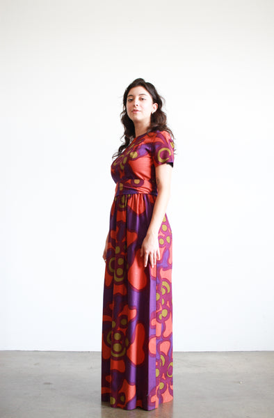 1970s Passionfruit Print Cotton Maxi Dress