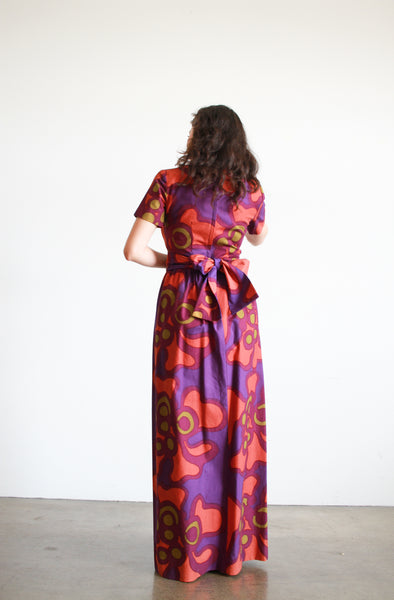 1970s Passionfruit Print Cotton Maxi Dress