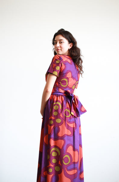 1970s Passionfruit Print Cotton Maxi Dress