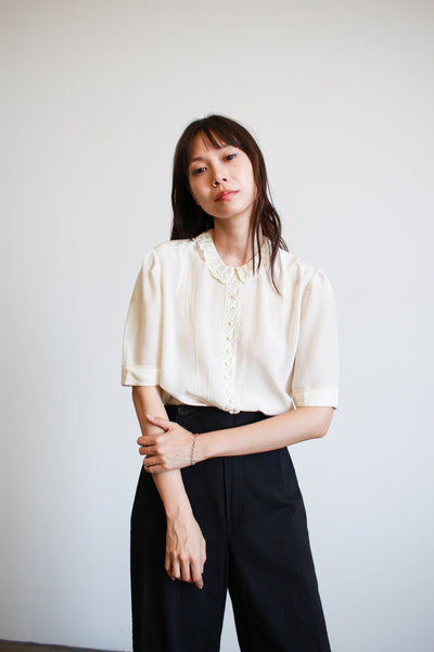 1950s Cream Silk Collared Blouse