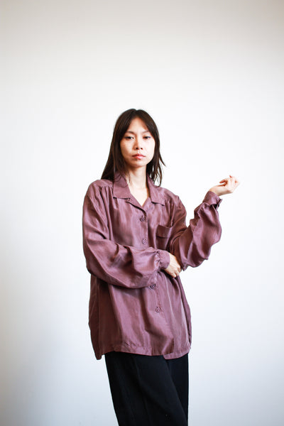 1980s Saint Tropez Silk Eggplant Blouse