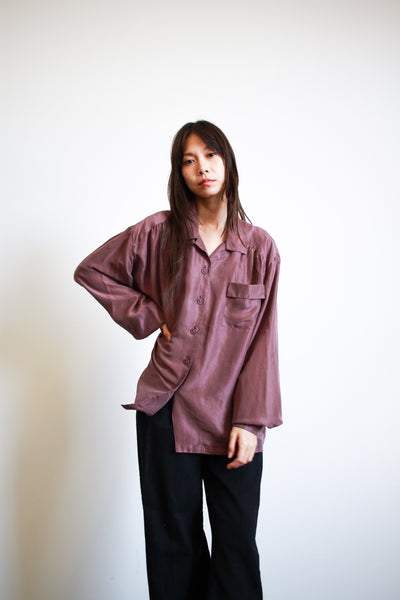 1980s Saint Tropez Silk Eggplant Blouse