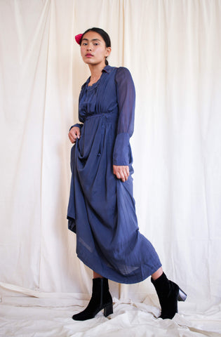 Edwardian Sheer Sapphire Chiffon Dress