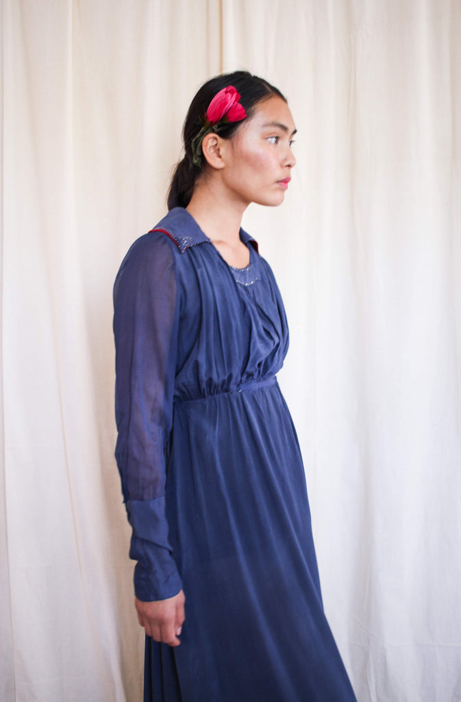 sapphire blue chiffon dress Edwardian Sheer Sapphire Chiffon Dress