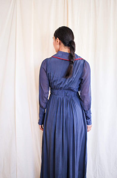 Edwardian Sheer Sapphire Chiffon Dress