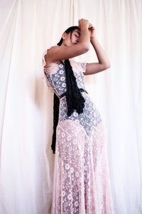 1930s Alencon Lace Pink Dress
