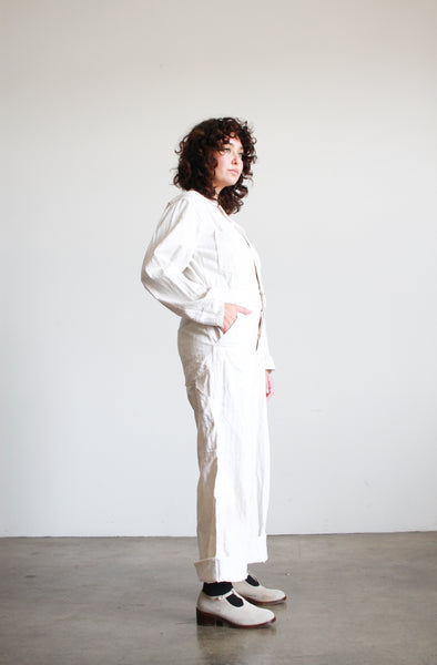 1960s Stone White Cotton Twill Workwear Coveralls