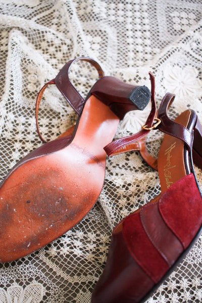 1940s Raspberry Suede Strap Heels | 8.5