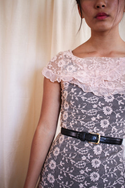 1930s Alencon Lace Pink Dress