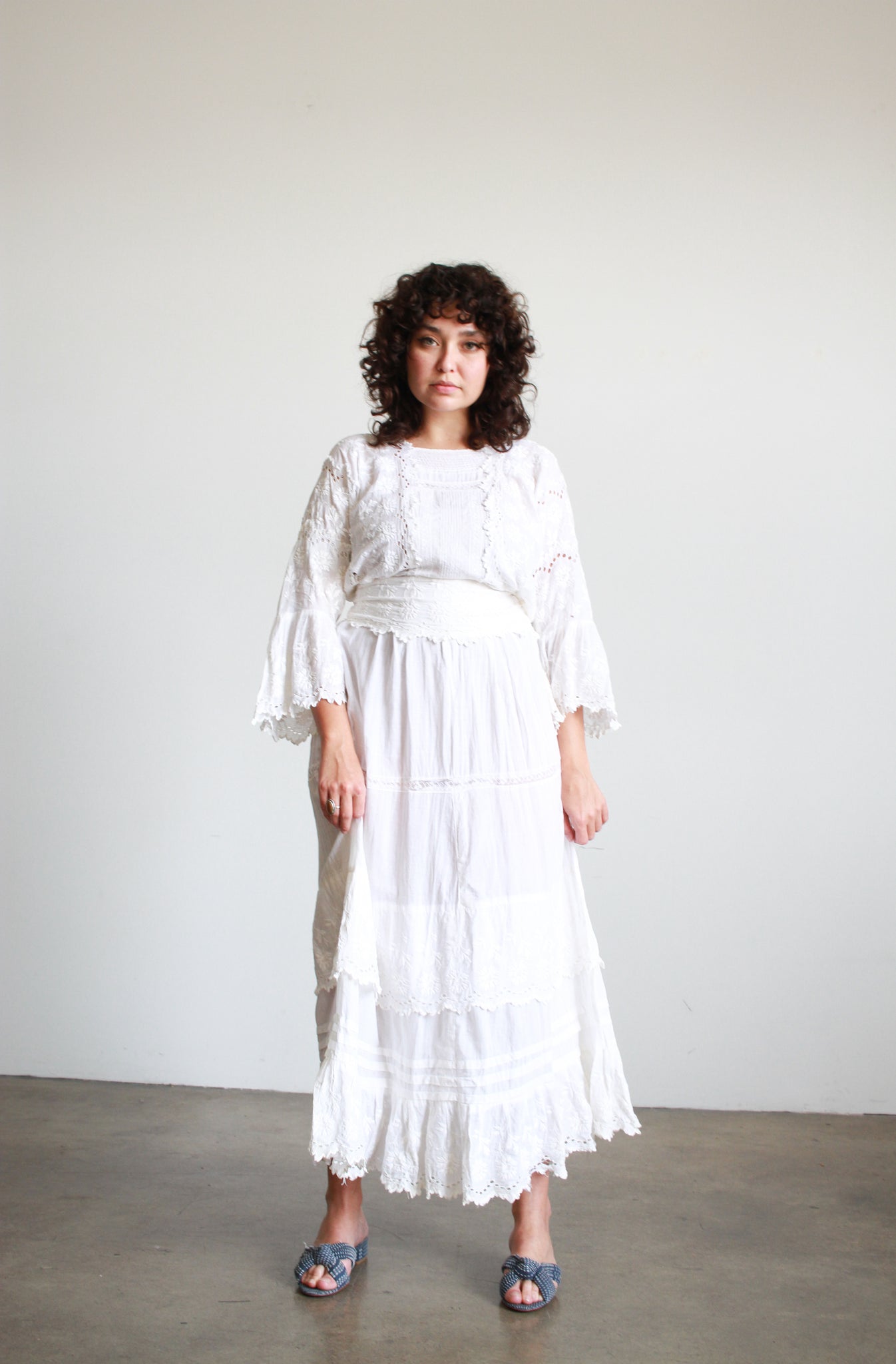 Edwardian White Cotton Embroidered Lawn Dress