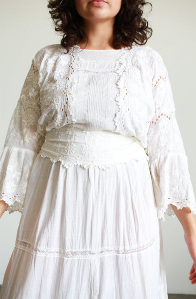 Edwardian White Cotton Embroidered Lawn Dress