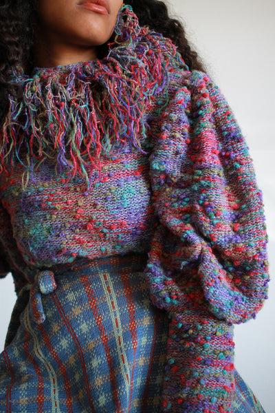 1980s Multicolored Knit Mutton Sleeve Sweater