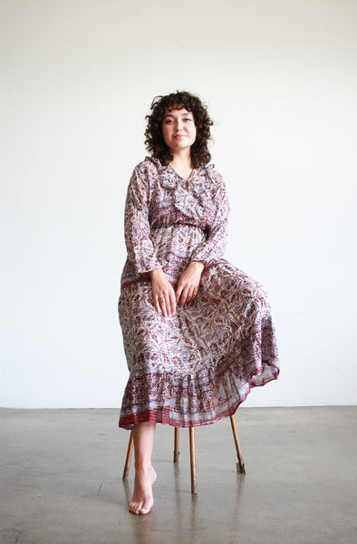 1970s Indian Gauzy Violet Dress