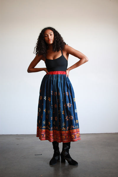 1970s Indian Embellished Indigo Cotton Wrap Skirt