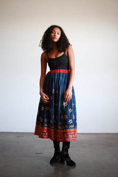 1970s Indian Embellished Indigo Cotton Wrap Skirt