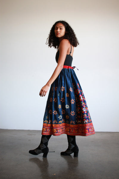 1970s Indian Embellished Indigo Cotton Wrap Skirt