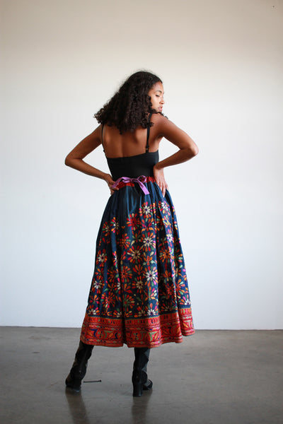 1970s Indian Embellished Indigo Cotton Wrap Skirt