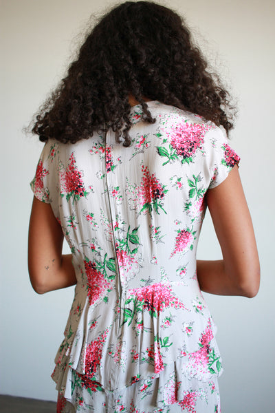 1940s Hydrangea Rayon Peplum Dress