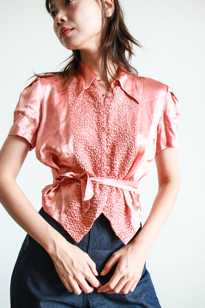 1940s Foxglove Puckered Satin Blouse