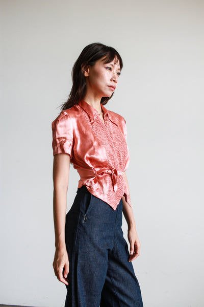 1940s Foxglove Puckered Satin Blouse