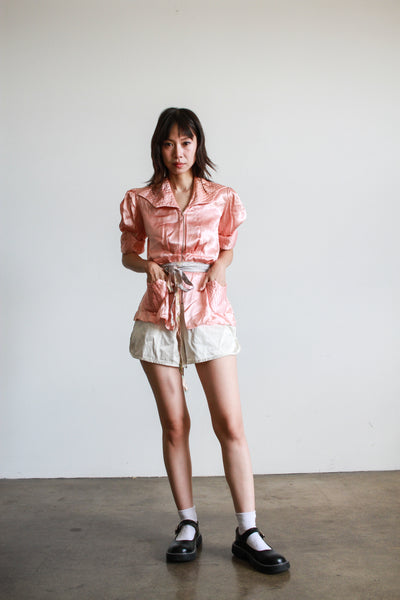 1940s Pink Satin Quilted Bed Jacket
