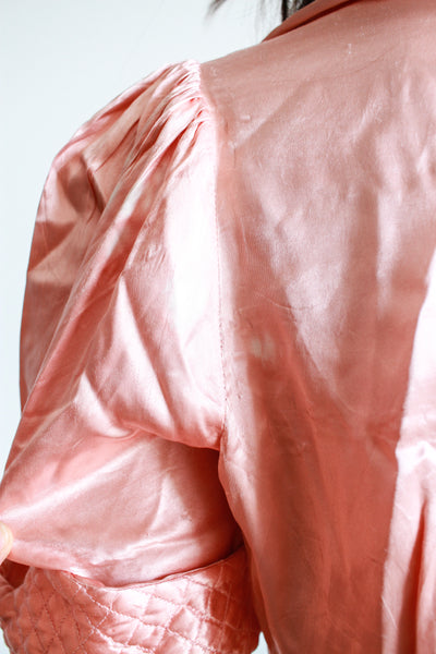 1940s Pink Satin Quilted Bed Jacket