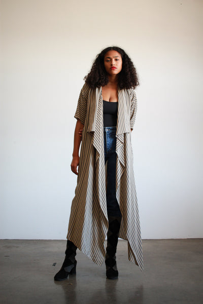 1980s Silk Striped Draped Duster