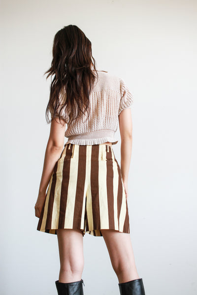 1950s Cotton Striped High Waist Shorts