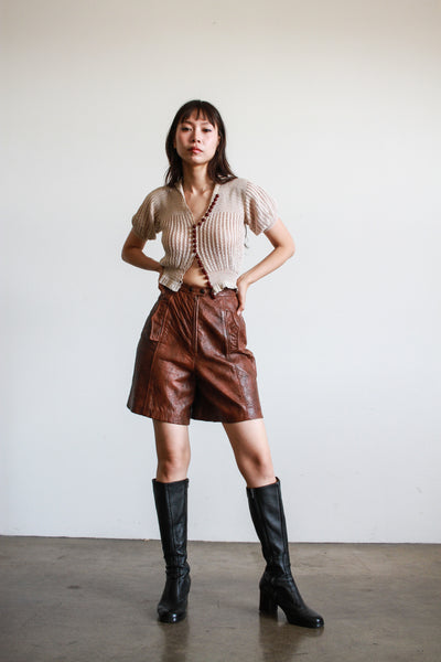 1970s Brown Leather High Waist Shorts