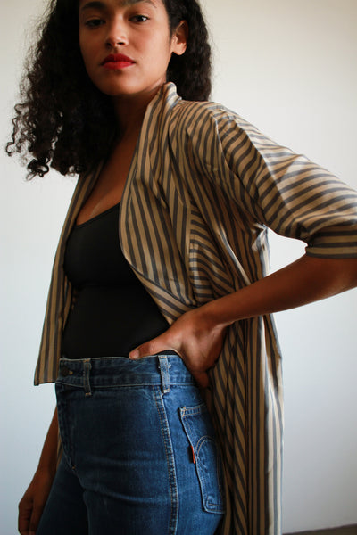 1980s Silk Striped Draped Duster