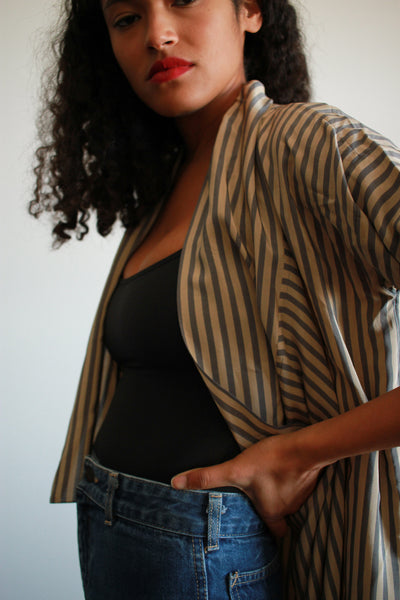 1980s Silk Striped Draped Duster