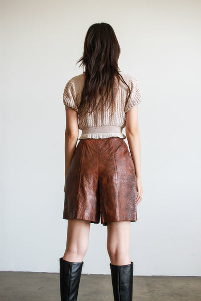1970s Brown Leather High Waist Shorts