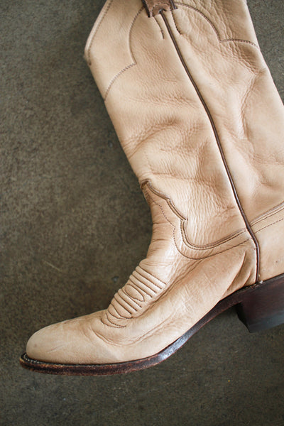 1970s Tan Butter Suede Cowboy Boots | 6.5
