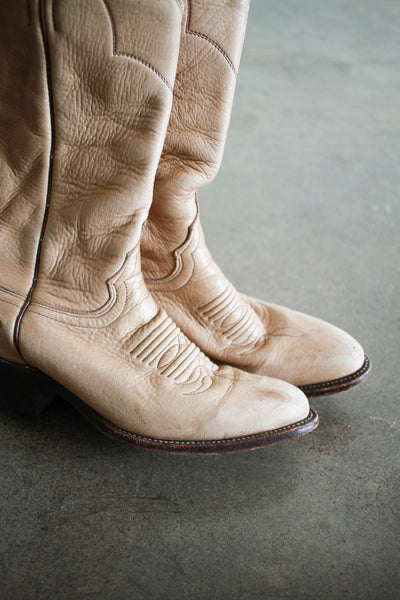 1970s Tan Butter Suede Cowboy Boots | 6.5
