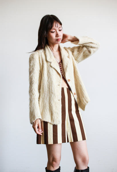 1960s Cream Textured Shaggy Wool Jacket