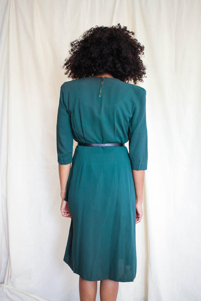 1940s Forest Green Draped Rayon Dress