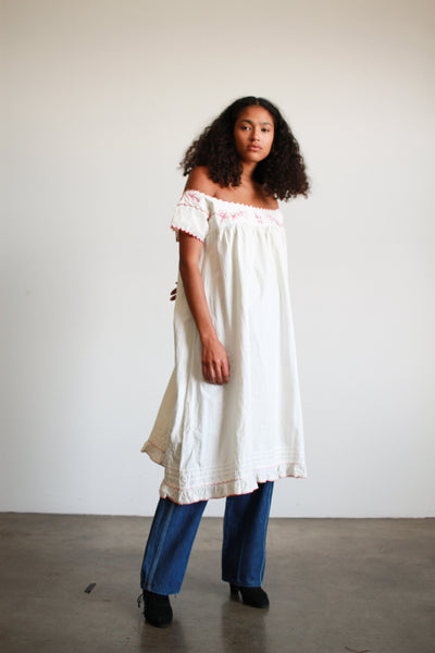 Edwardian Cotton White Scalloped Night Dress