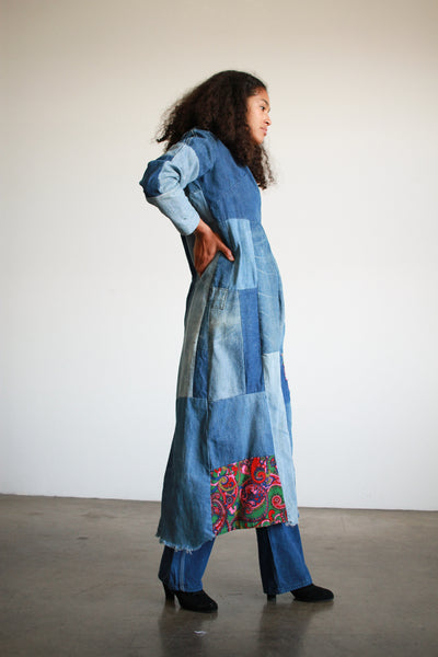 1970s Homemade Patchwork Denim Dress
