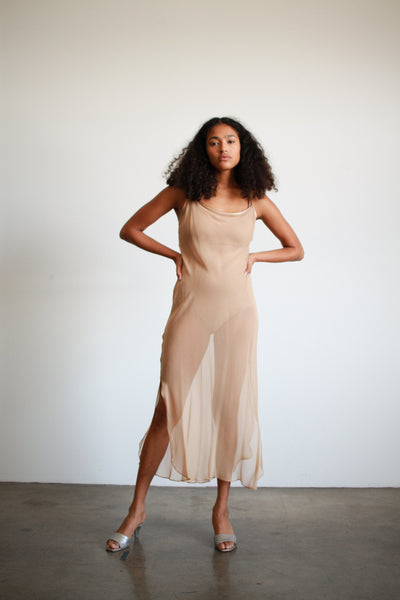 1990S Nude Donna Karen Sheer Slip Dress