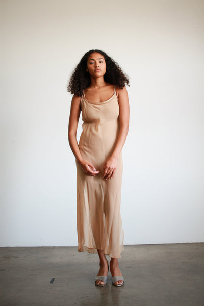 1990S Nude Donna Karen Sheer Slip Dress