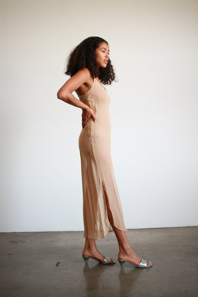 1990S Nude Donna Karen Sheer Slip Dress
