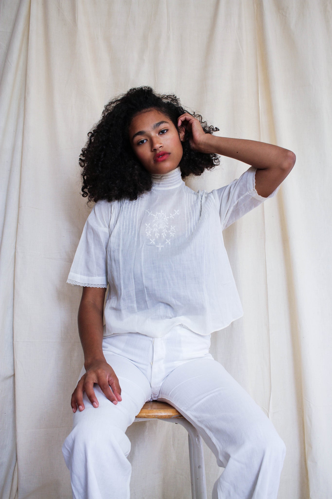 Edwardian Cotton Voile Monogram Blouse