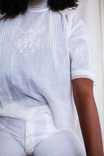 Edwardian Cotton Voile Monogram Blouse
