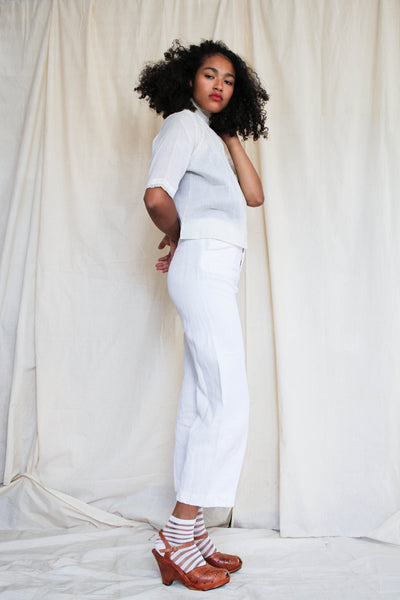 1930s Linen White Buttonfly Crop Pants | 26