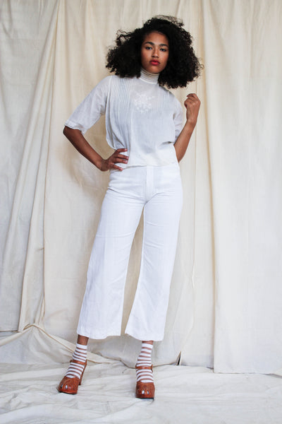1930s Linen White Buttonfly Crop Pants | 26