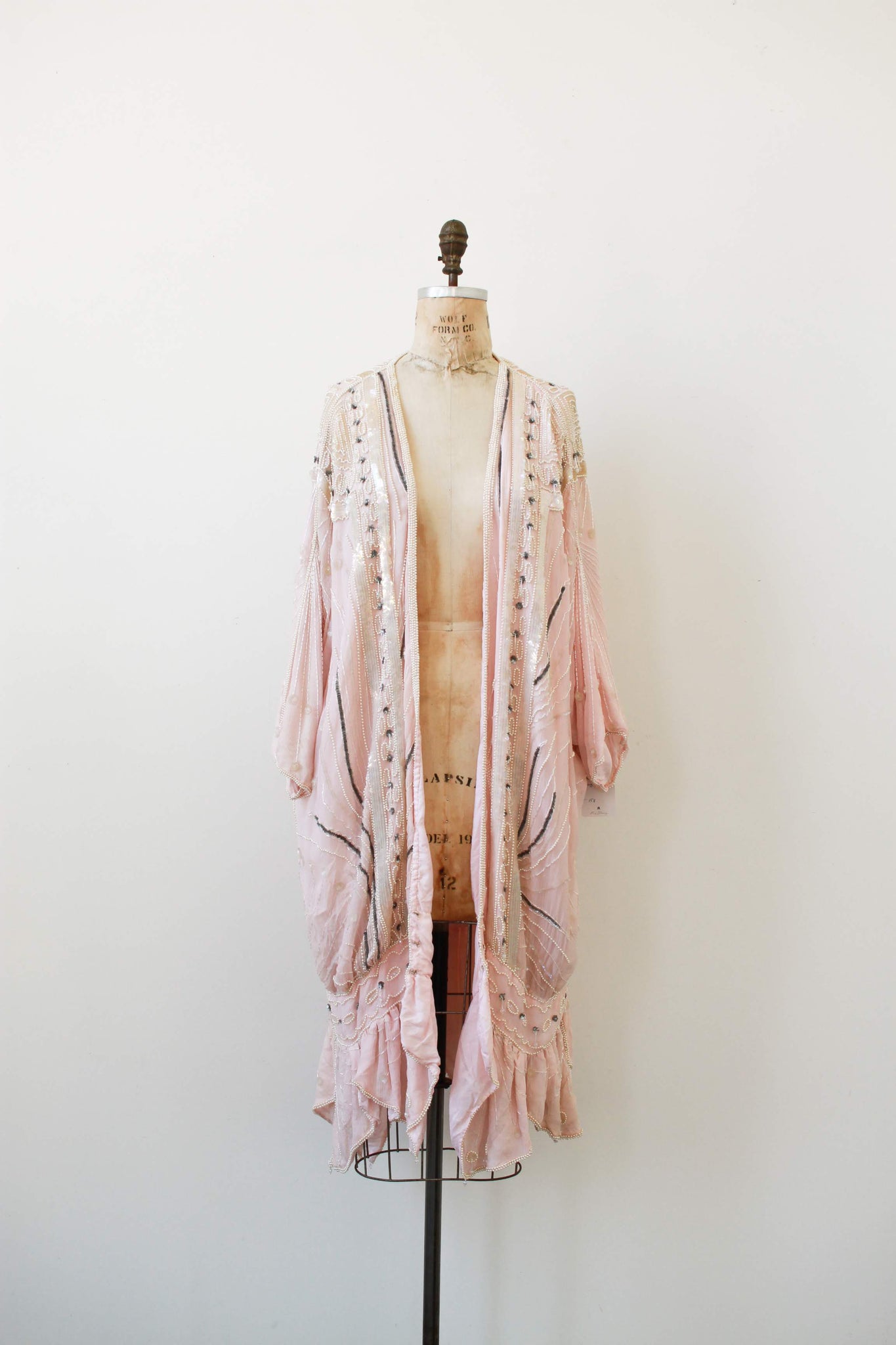 1980s Baby Pink Beaded Long Duster